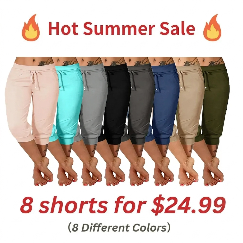 🔥Hot Summer Sale🔥Women's Drawstring Capri Pants with Pockets for Casual Comfort Wear