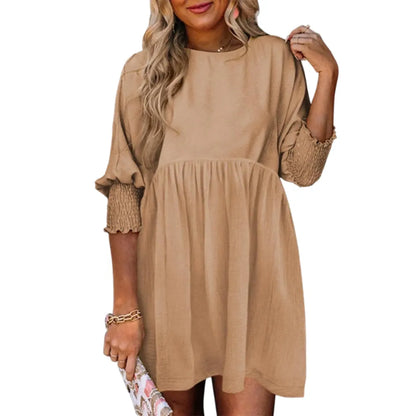 Women's Black Crew Neck Short Sleeve Flowy Swing Mini Tunic Dress