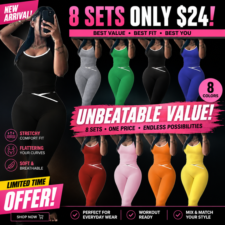 Womens Workout Sets 2 Piece Gym Yoga Outfits Crossover Flare Leggings Crop Tank Top with Contrast Trim